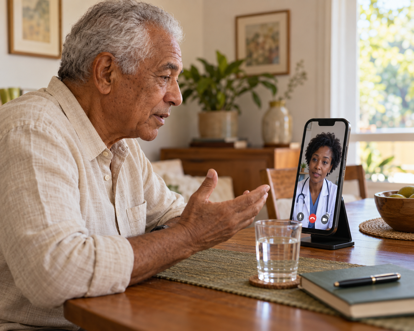 Teleconsulta médica pelo celular.